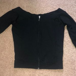 Black zip off the shoulder long sleeve